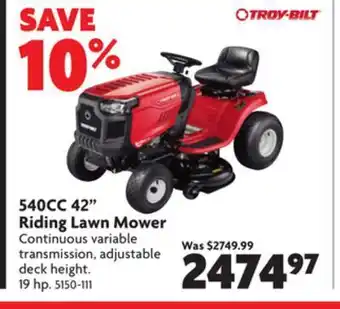 Home Hardware 540cc 42" riding lawn mower offer