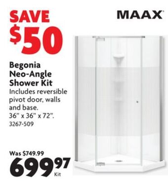 Home Hardware Begonia neo-angle shower kit offer
