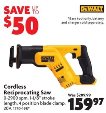 Home Hardware Cordless reciprocating saw offer