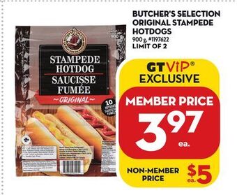 Giant Tiger Butcher's selection original stampede hotdogs offer