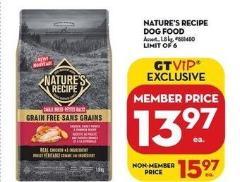 Giant Tiger Nature's recipe dog food offer