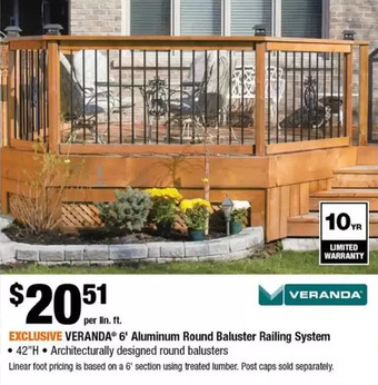 Home Depot Veranda 6' aluminum round baluster railing system offer