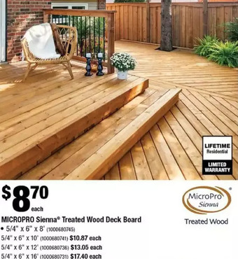 Home Depot Micropro sienna treated wood deck board offer