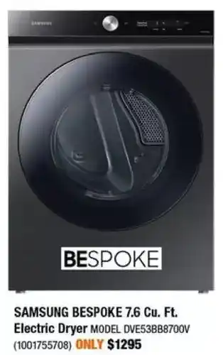 Home Depot Samsung bespoke 7.6 cu. ft. electric dryer offer