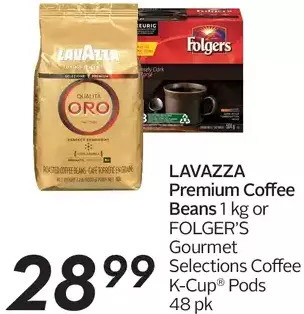 Sobeys Lavazza premium coffee beans or folger's gourmet selections coffee k-cup pods offer