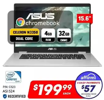 Factory Direct Asus 15.6" celeron n3350 dual core 4gb ram 32gb emmc chromebook offer