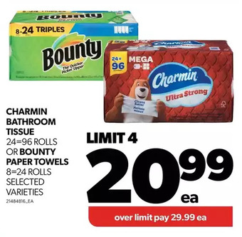 Real Canadian Superstore Charmin bathroom tissue or bounty paper towels offer