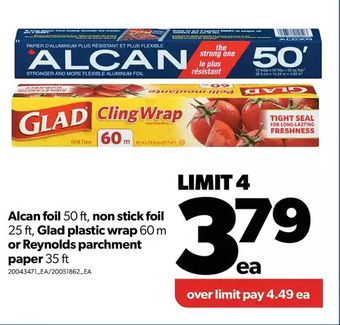 Real Canadian Superstore Alcan foil, non stick foil, glad plastic wrap or reynolds parchment paper offer