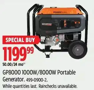 Canadian Tire Generac gp8000 1000w/8000w portable generator offer