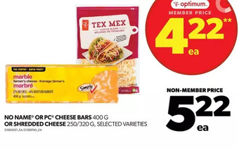 Real Canadian Superstore No name or pc cheese bars or shredded cheese offer