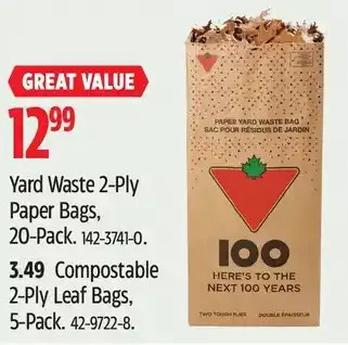 Canadian Tire Yard waste 2-ply paper bags | compostable 2-ply leaf bags offer