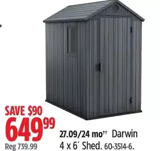 Canadian Tire Darwin 4 x 6' shed offer