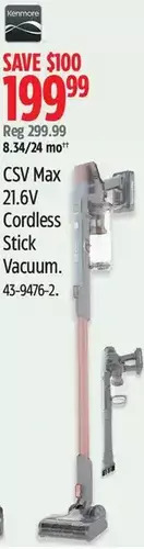 Canadian Tire Csv max 21.6v cordless stick vacuum offer