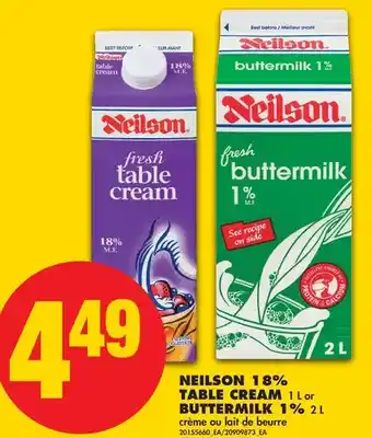 No Frills Neilson 18% table cream or buttermilk 1% offer