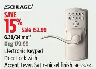 Canadian Tire Schlage electronic keypad door lock with accent lever offer