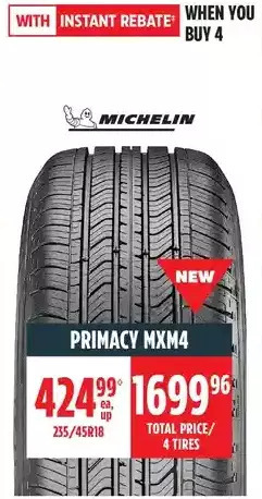 Canadian Tire Michelin primacy mxm4 tires offer