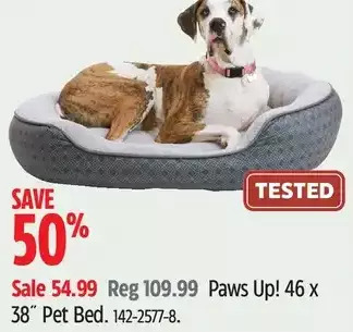 Canadian Tire Paws up! 46 x 38" pet bed offer