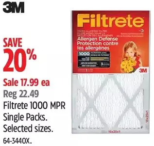 Canadian Tire 3m filtrete 1000 mpr single packs offer