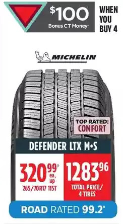 Canadian Tire Michelin defender ltx m-s tires offer