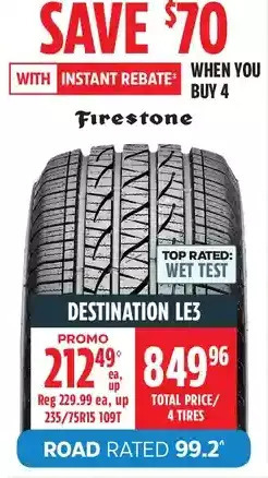 Canadian Tire Firestone destination le3 tires offer