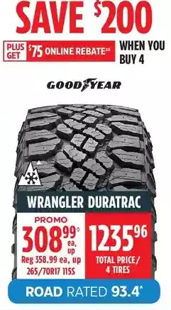 Canadian Tire Good year wrangler duratrac tires offer