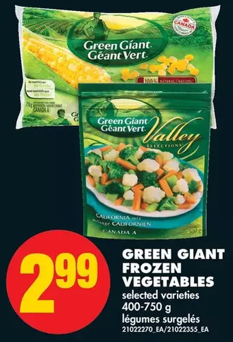 No Frills Green giant frozen vegetables offer
