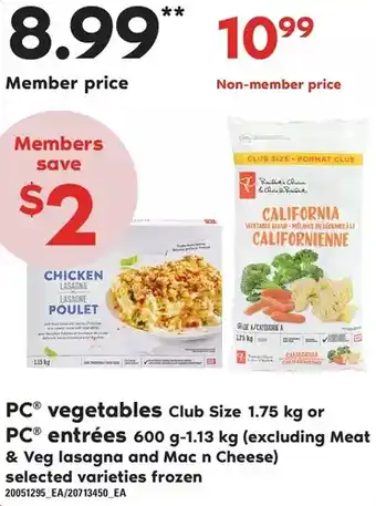 Loblaws Pc vegetables or pc entrees offer