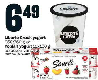 Loblaws Liberte greek yogurt or yoplait yogurt offer