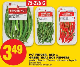 No Frills Pc finger, red or green thai hot peppers offer