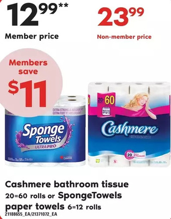 Loblaws Cashmere bathroom tissue or spongetowels paper towels offer