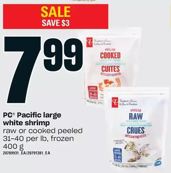 Loblaws Pc pacific large white shrimp offer