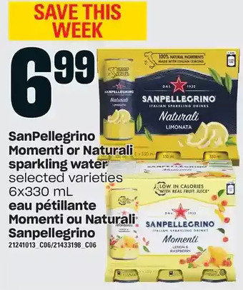 Independent Grocer Sanpellegrino momenti or naturali sparkling water offer