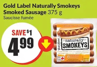 FreshCo Gold label naturally smokeys smoked sausage offer