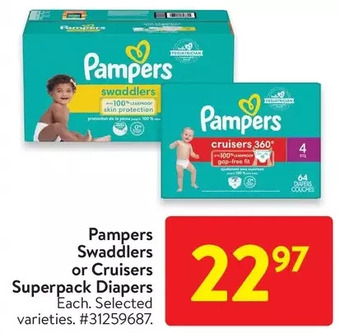Walmart Pampers swaddlers or cruisers superpack diapers offer