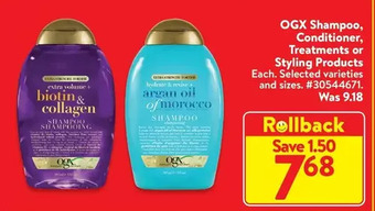 Walmart Ogx shampoo, conditioner, treatments or styling products offer