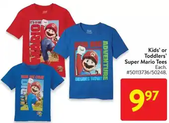 Walmart Kids' or toddlers' super mario tees offer