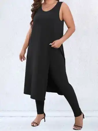 SheIn Plus split hem tank top & leggings offer