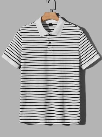 SheIn Shein men striped print polo shirt offer