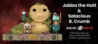 GameStop Pop! movie moment: return of the jedi 40th- jabba the hutt & salacious b. crumb offer