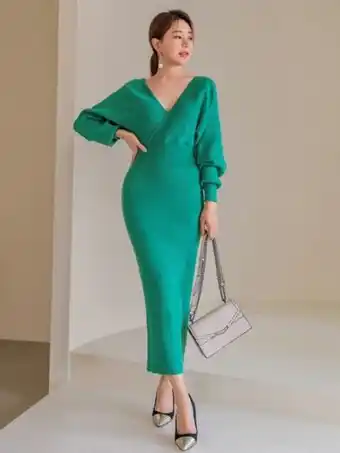 SheIn Shein mulvari solid surplice neck sweater dress offer