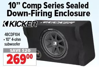 2001 Audio Video Kicker 10" comp series sealed down-firing enclosure offer