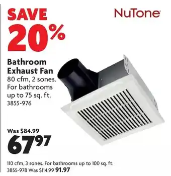 Home Hardware Bathroom exhaust fan: 80 cfm, 2 sones | 110 cfm, 3 sones offer