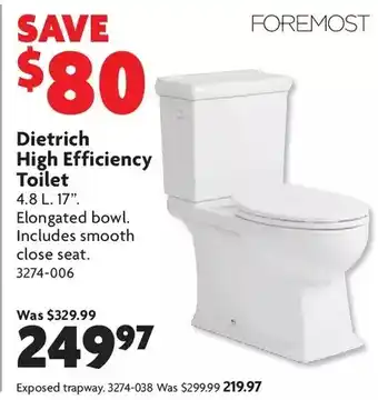 Home Hardware Dietrich high efficiency toilet | exposed trapway offer
