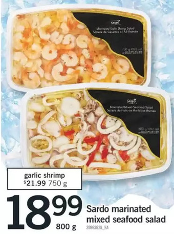Fortinos Sardo marinated mixed seafood salad | garlic shrimp offer