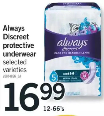 Fortinos Always discreet protective underwear offer