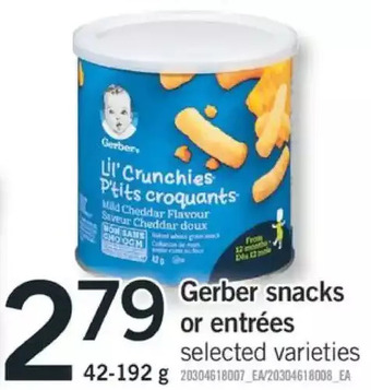 Fortinos Gerber snacks or entrées offer