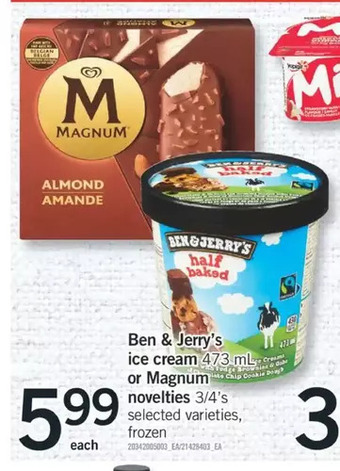 Fortinos Ben & jweey'a ice cream or magnum novelties offer
