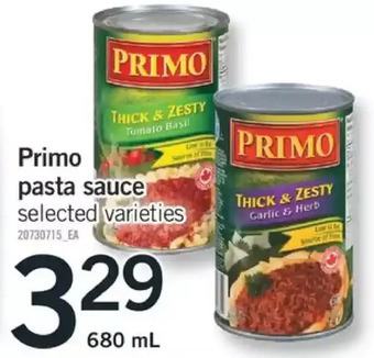 Fortinos Primo pasta sauce offer