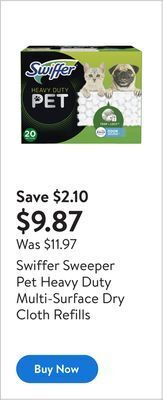 Walmart Swiffer sweeper pet heavy duty multi-surface dry cloth refills offer