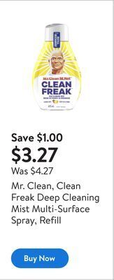 Walmart Mr. clean, clean freak deep cleaning mist multi-surface spray, refill offer